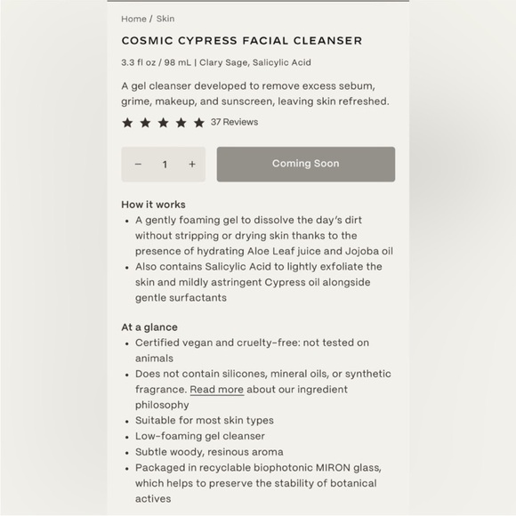 Twentynine Palms Cosmic Cypress Facial Cleanser NIB - Picture 2 of 3